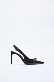 Leather Slingback Heel with Chain Detail at Zara